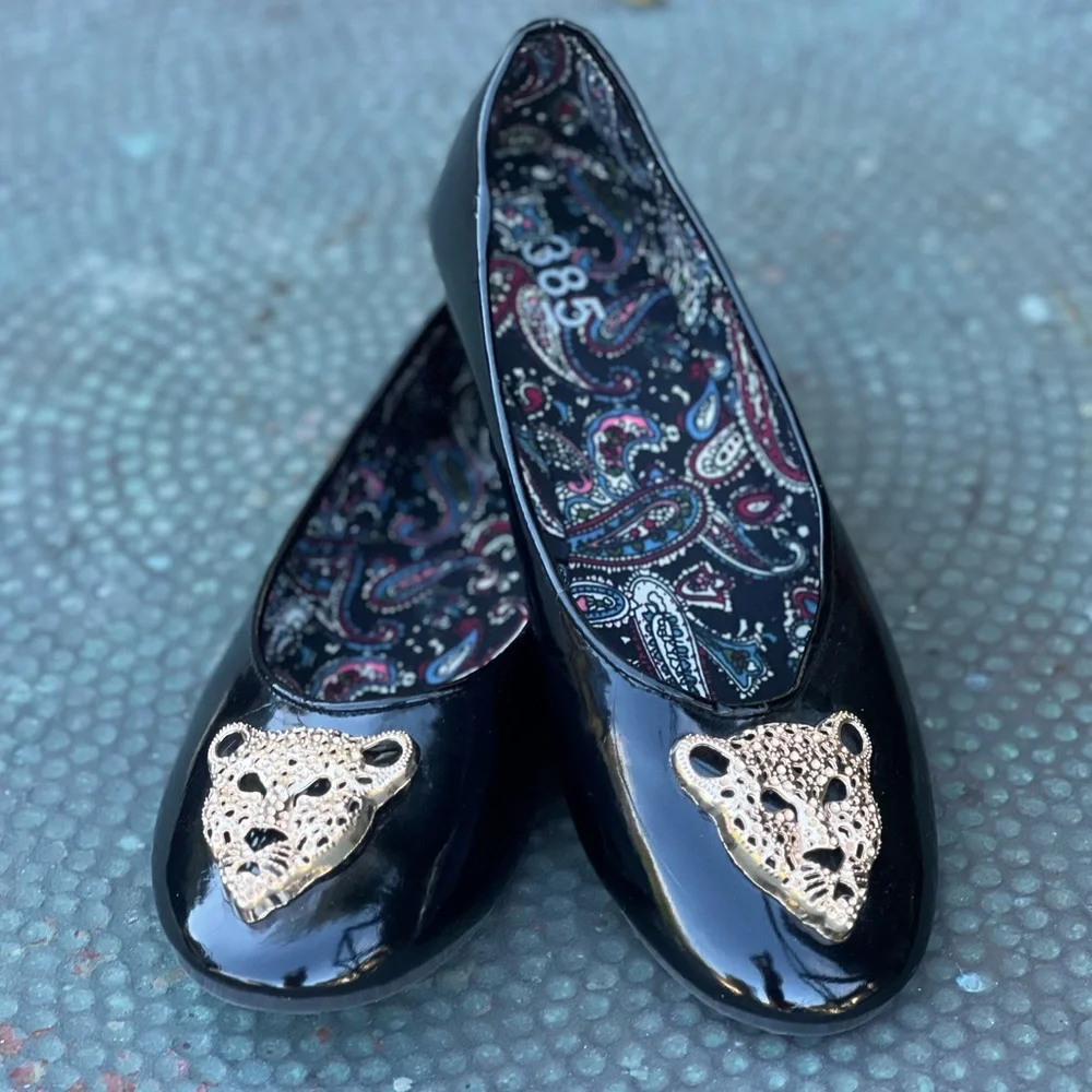385 Fifth Patent Leather Leopard Embellished Ballet Flats – Size 7.5 - Picture 6 of 6